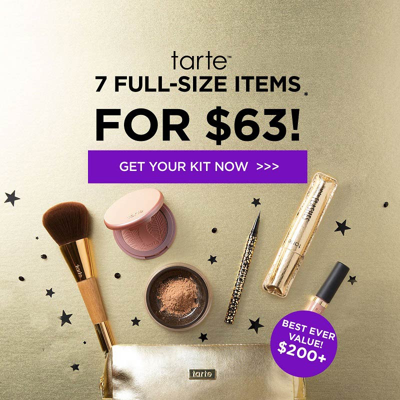 Tarte 7 pcs fullsize custom beauty kit for 63, over 200 value