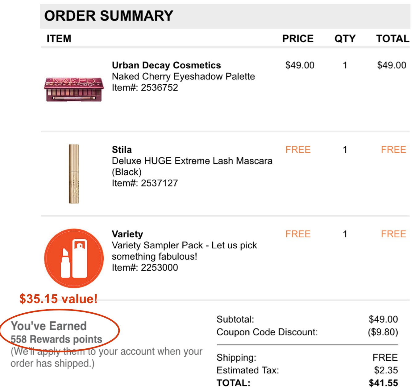 My today's Ulta order Gift With Purchase