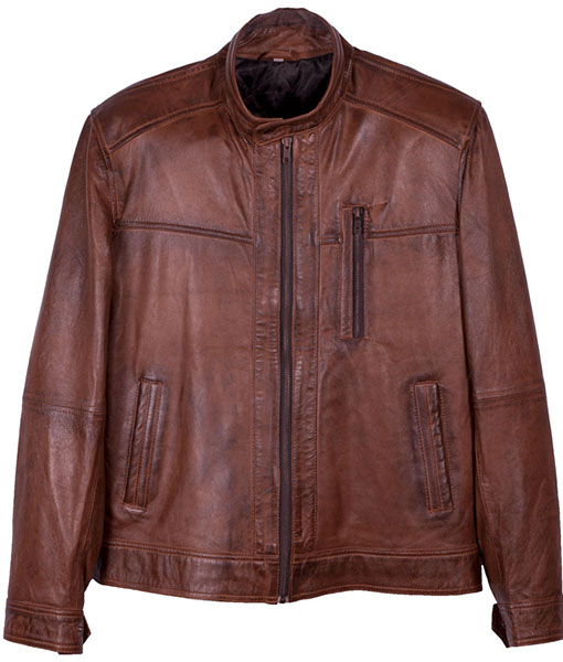 Men's Classic Brown Leather Racer Jacket USJackets
