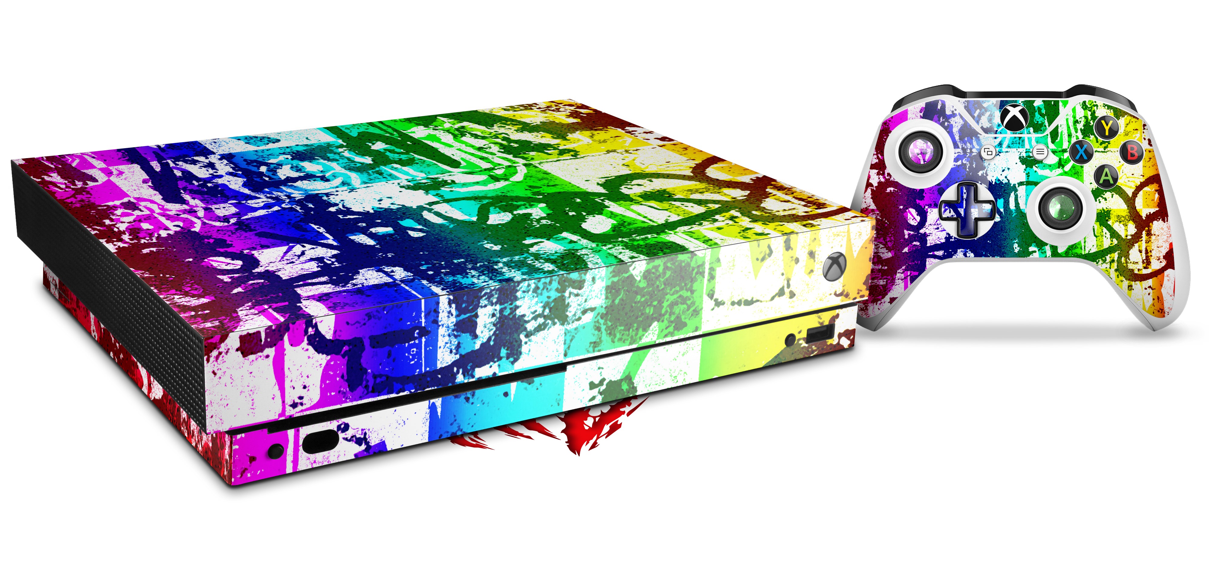 XBOX One X Console Controller Bundle Skins Rainbow Graffiti uSkins
