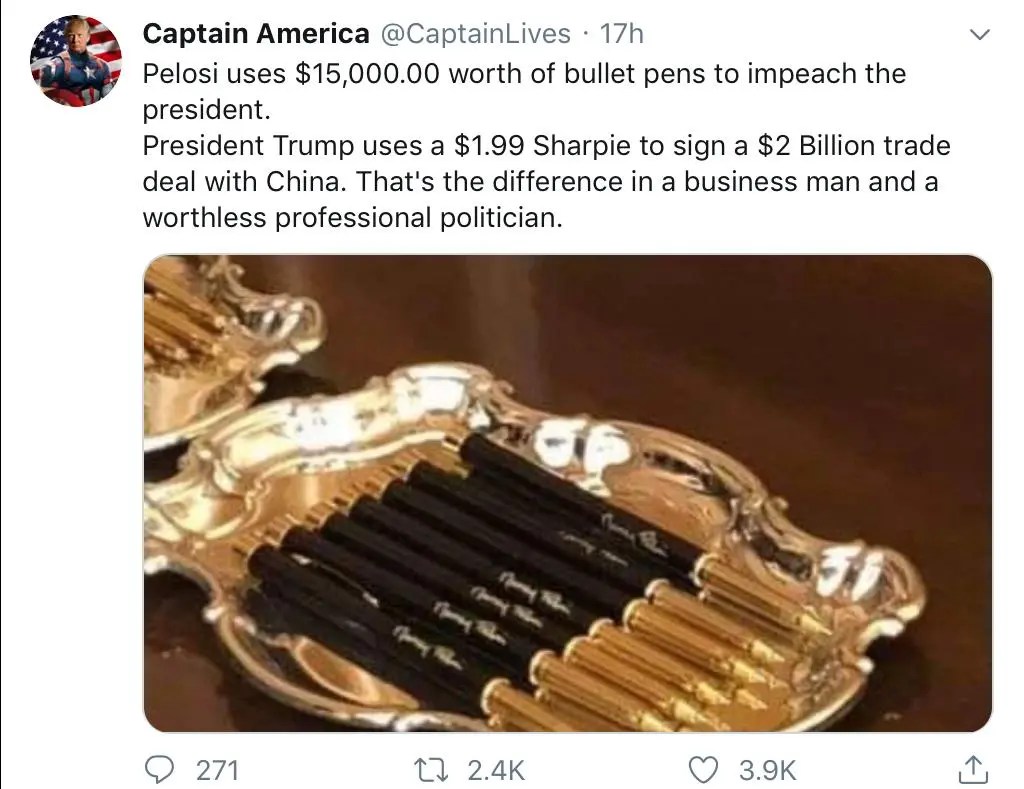 Nancy Pelosi's Impeachment Pens Look Like Bullets Page 2