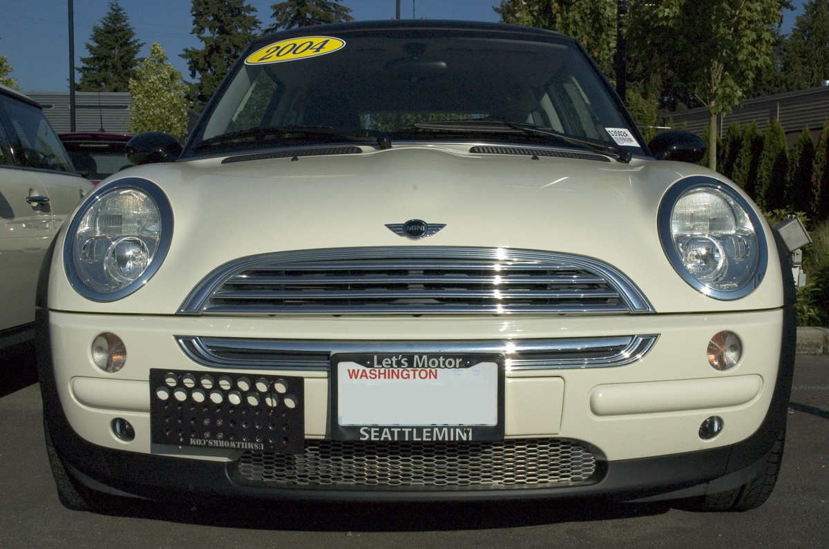 MINI Cooper Front License Plate Holder Bracket Mount TowHook No Holes