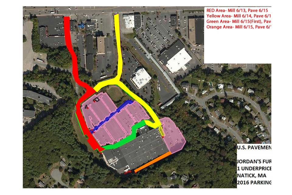 Jordan's Furniture Mill and Overlay U.S. Pavement