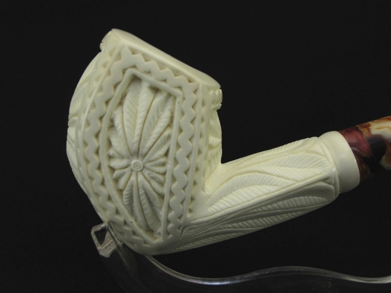 Floral Medieval Tobacco Classic Block Meerschaum Pipe Hand made Turkey