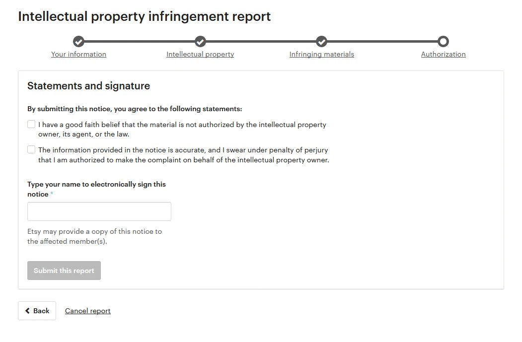 Etsy Copyright Report Webform Ustels