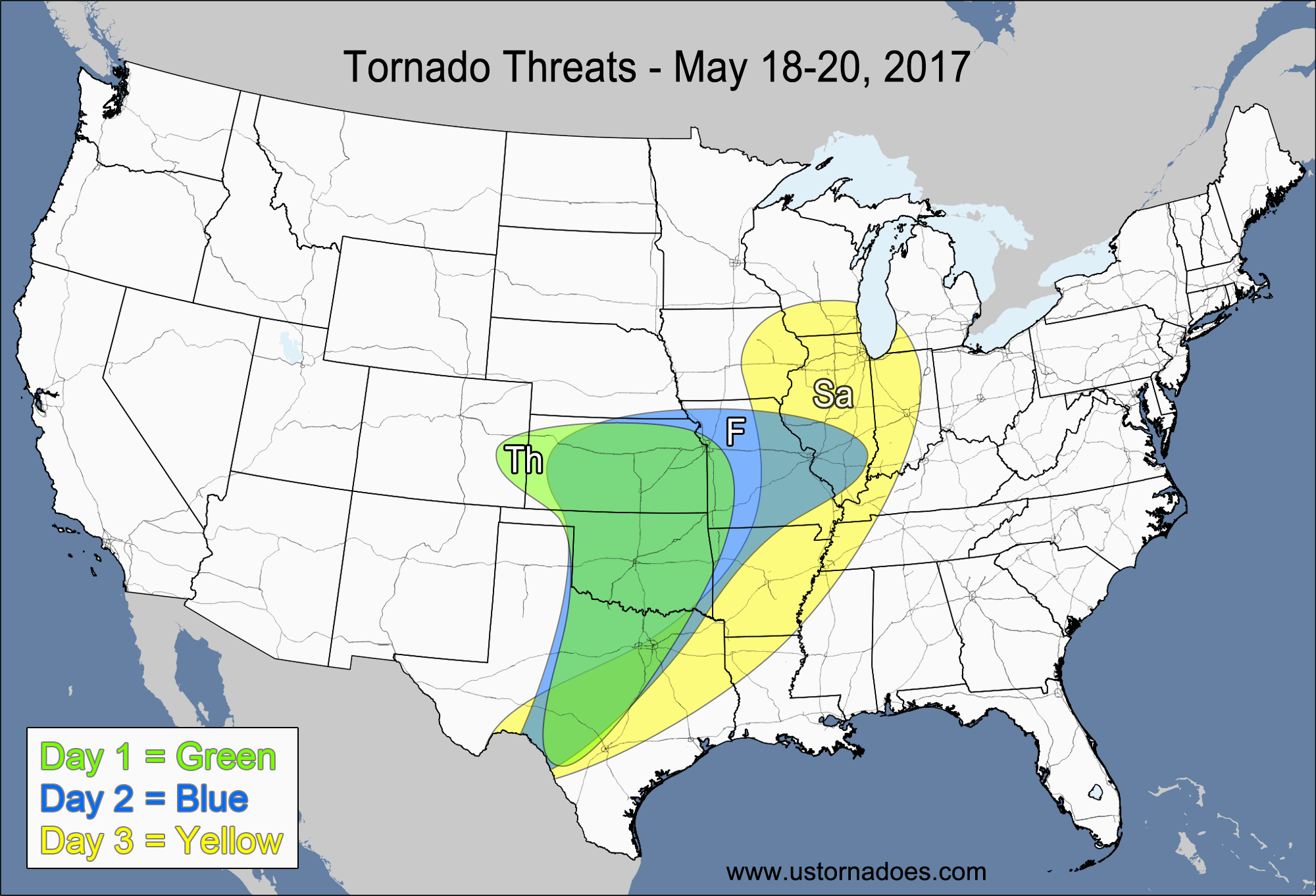 America Map Tornado 2017 Tornado Threat Forecast May 1824, 2017