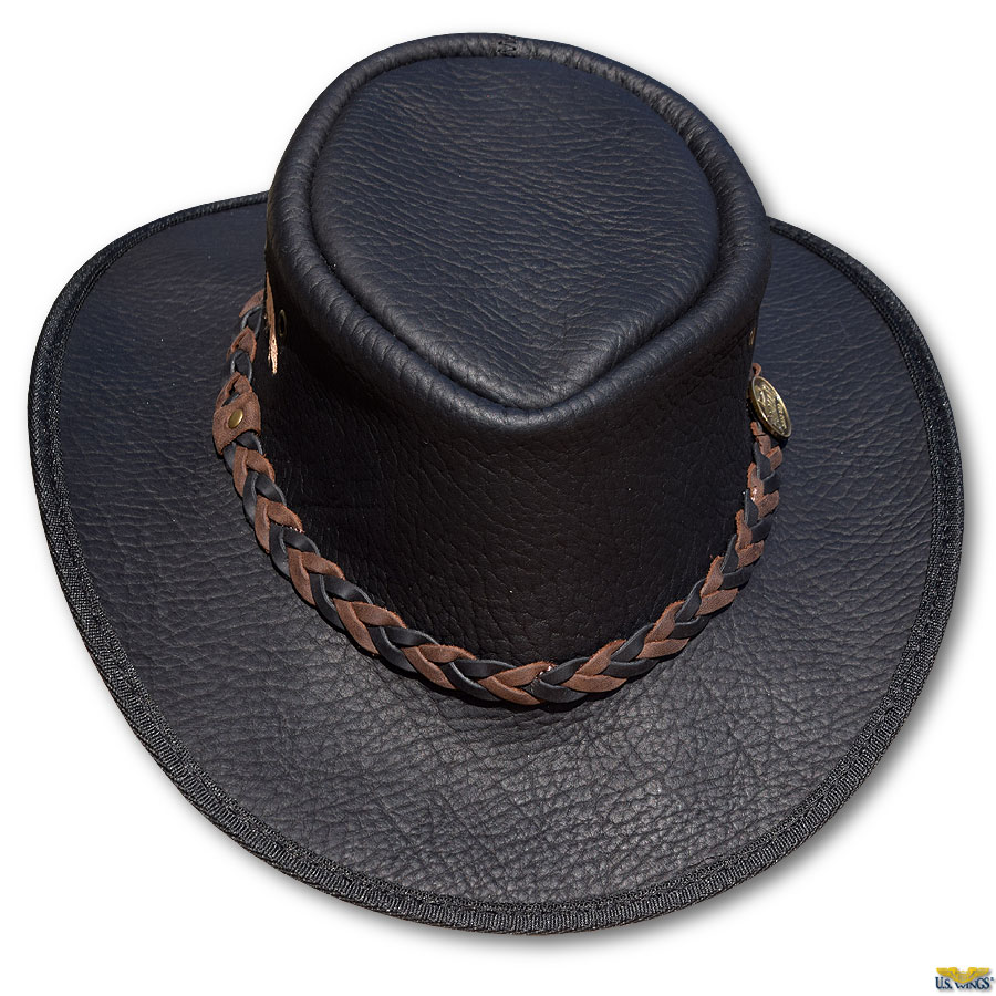 Crushable Bison Outback Hat (Black) US Wings