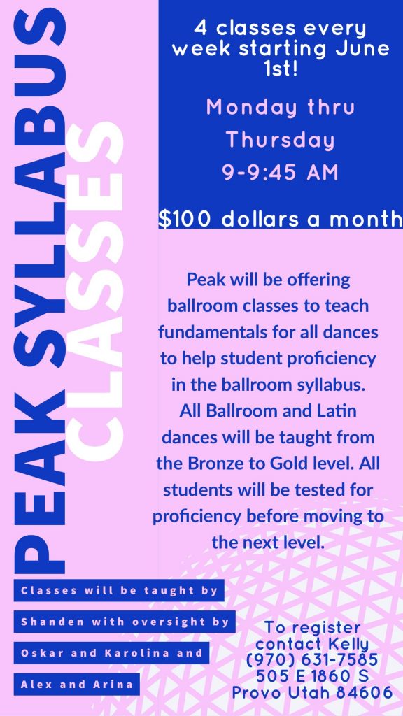 Peak Syllabus Classes Utah Ballroom Utah Ballroom