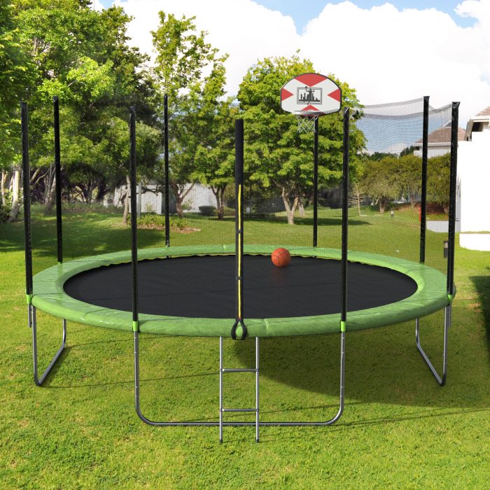 Merax 14Foot Trampoline with Basketball Hoop and Enclosure 492.99 *In