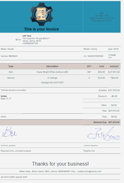 Truck Repair Shop Invoicing System