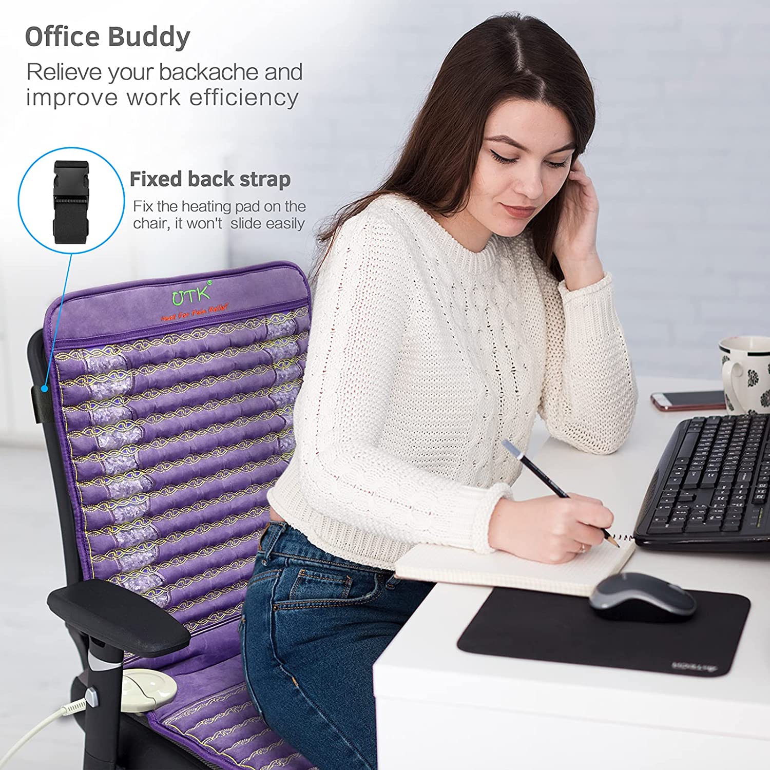 UTK Amethyst Heated Chair Pad, Far Infrared Heating Pad for Back,Thigh