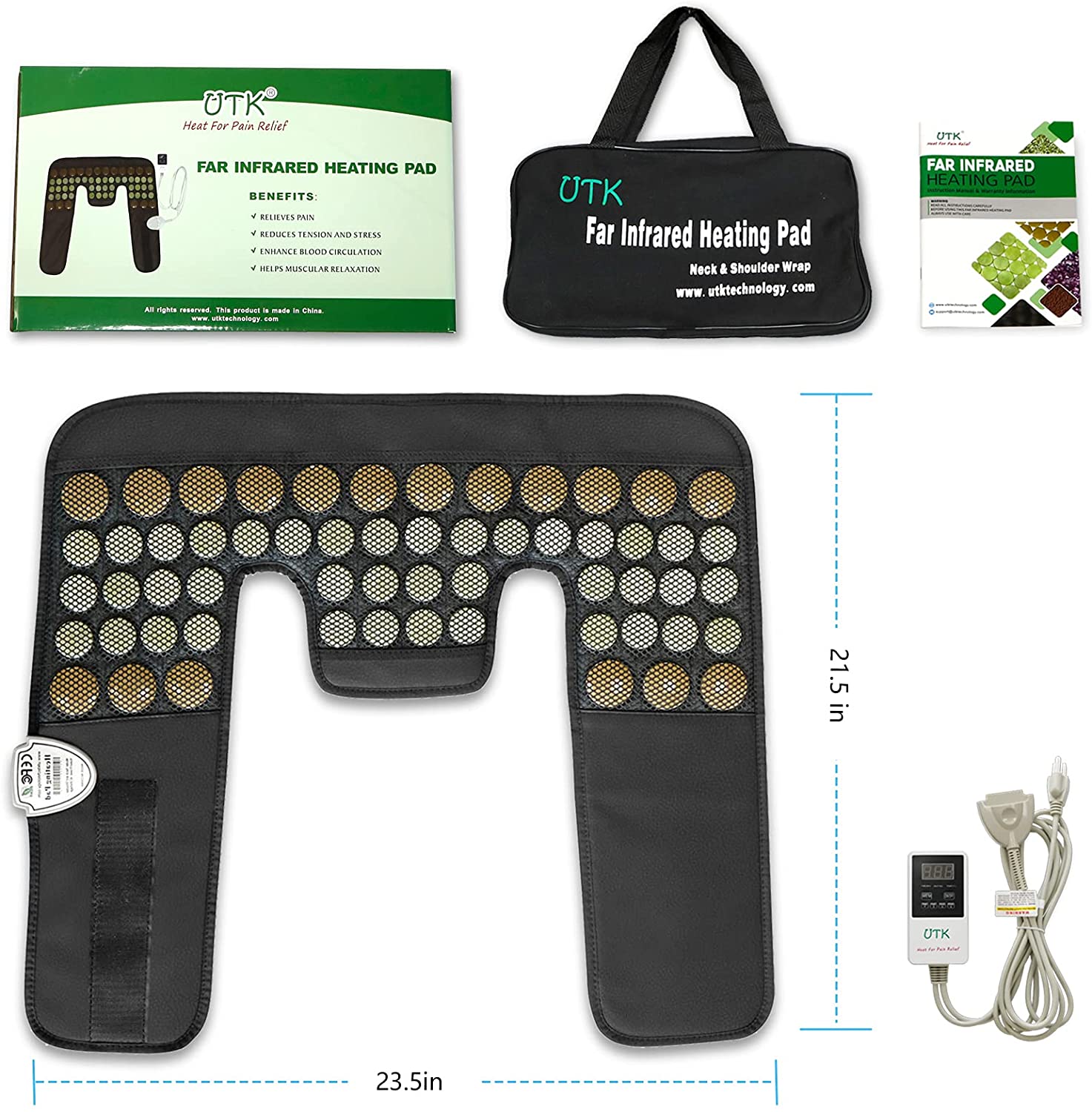 UTK Far Infrared Heating Wrap Pad for Neck and Shoulder, Natural Jade Tourmaline Heating Therapy