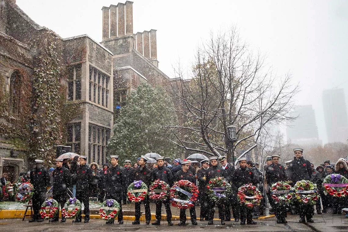 In photos U of T pays tribute to the fallen during snowy Remembrance