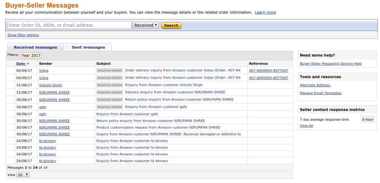 Amazon Seller Central Messaging App Help Desk System