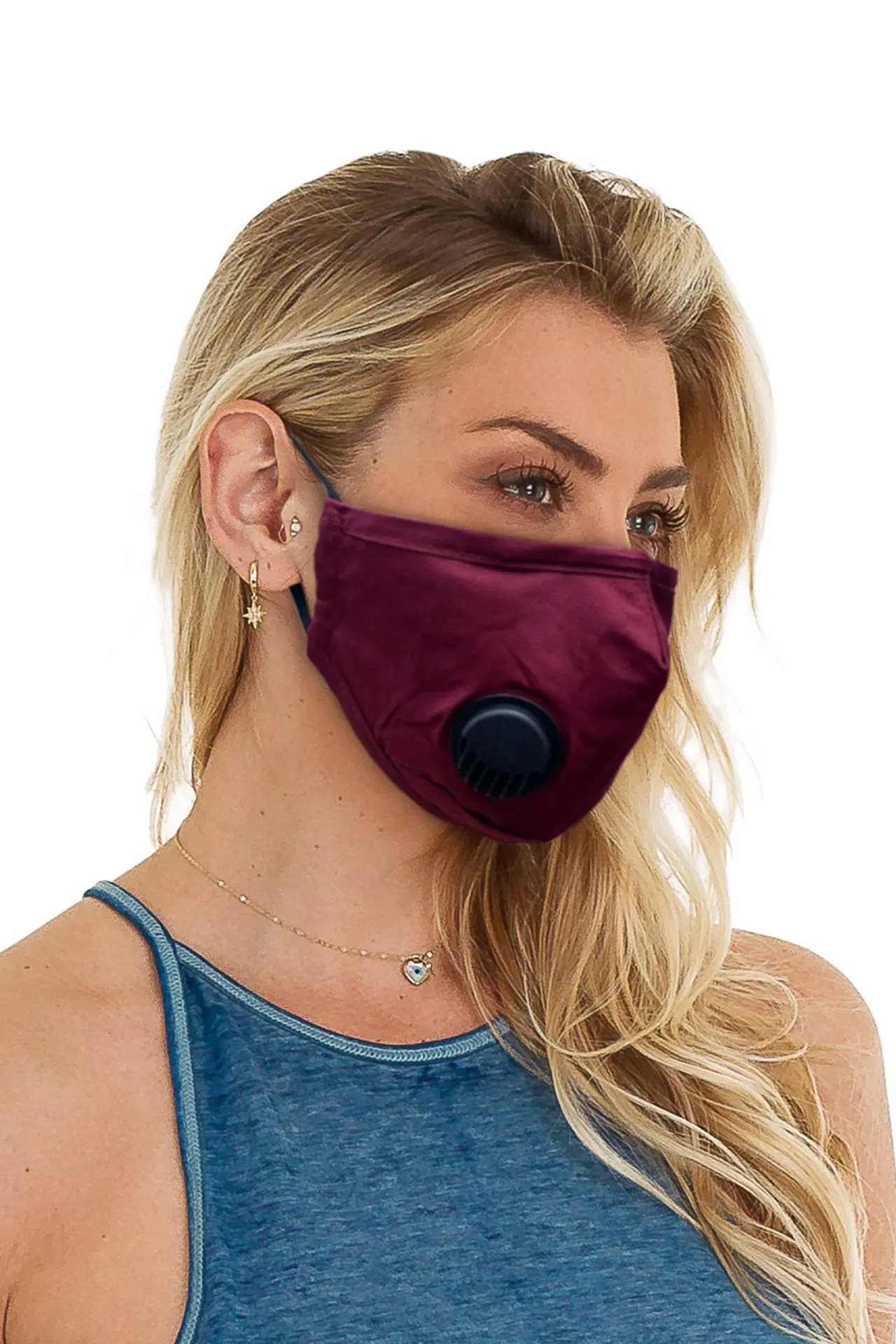 UZZI Unisex Two Adult Face Masks NavyBurgundy Colors With Two Filters