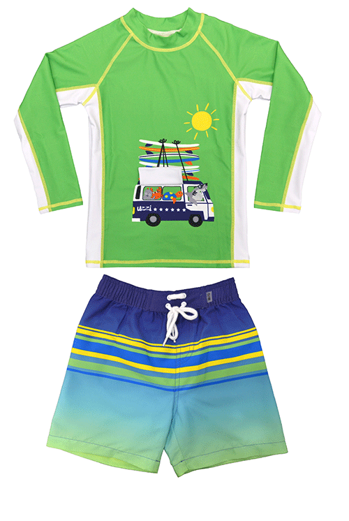 Toddler's Swimwear Sets Matching Swim Shorts + Rash Guards Surf Van
