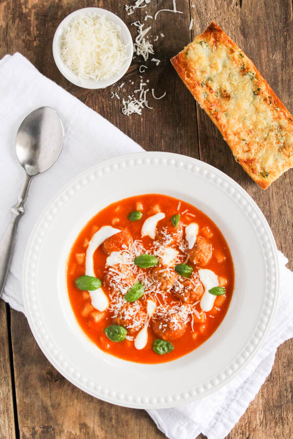 Meatball Tomato Soup with Pasta and Basil Valerie's Keepers