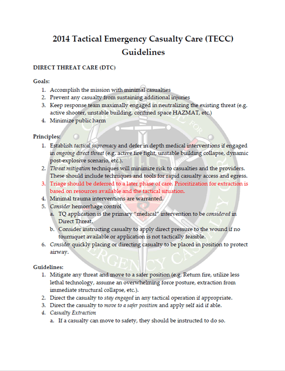 2014 Tactical Emergency Casualty Care (TECC) Guidelines Clearinghouse