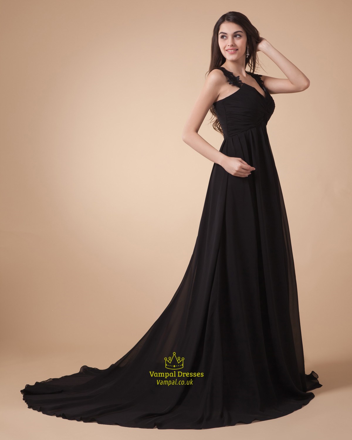 Black Lace Straps Maxi Prom Dresses 2016,Black Wedding