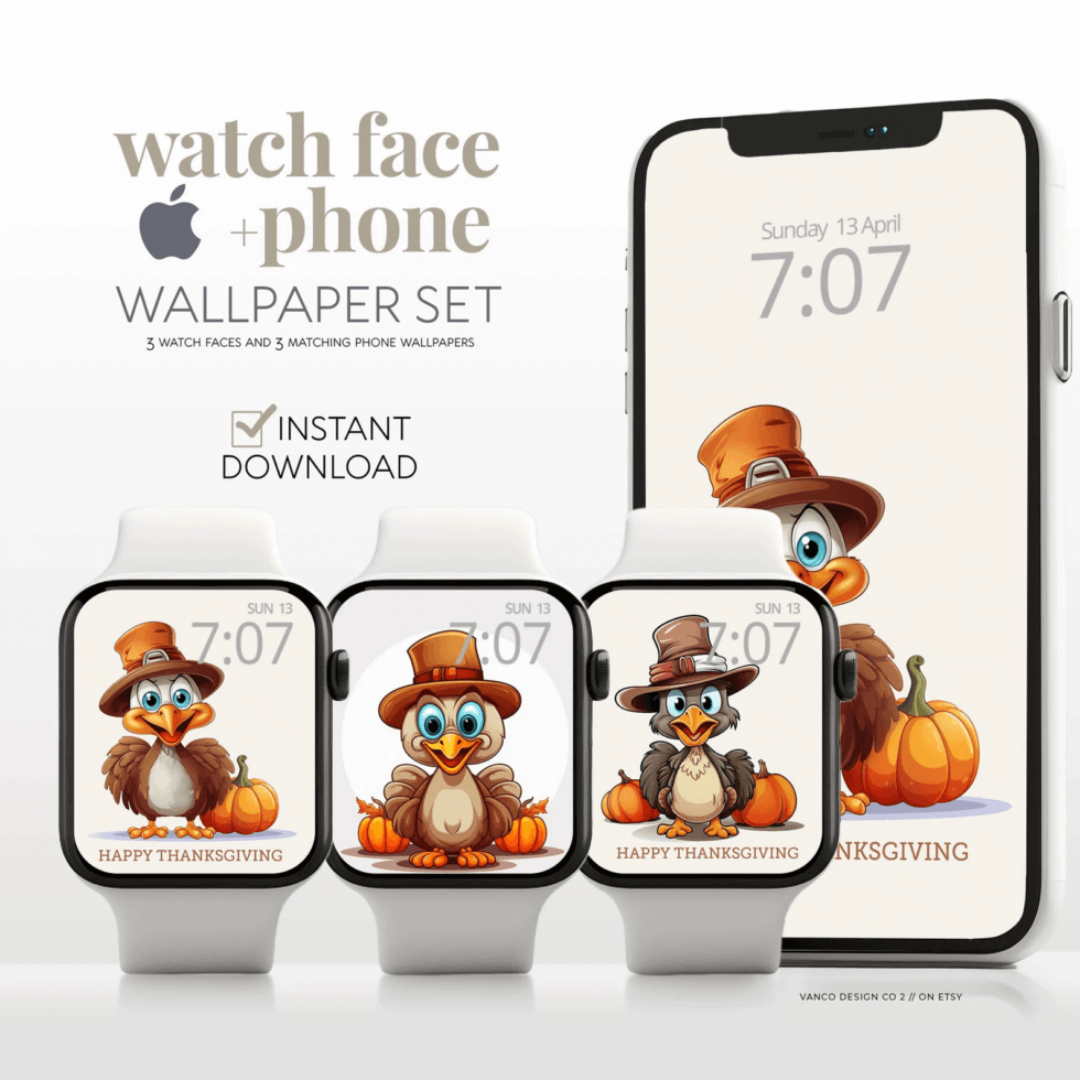 Thanksgiving Apple Watch Face & Phone Wallpaper Designs Happy Turkey