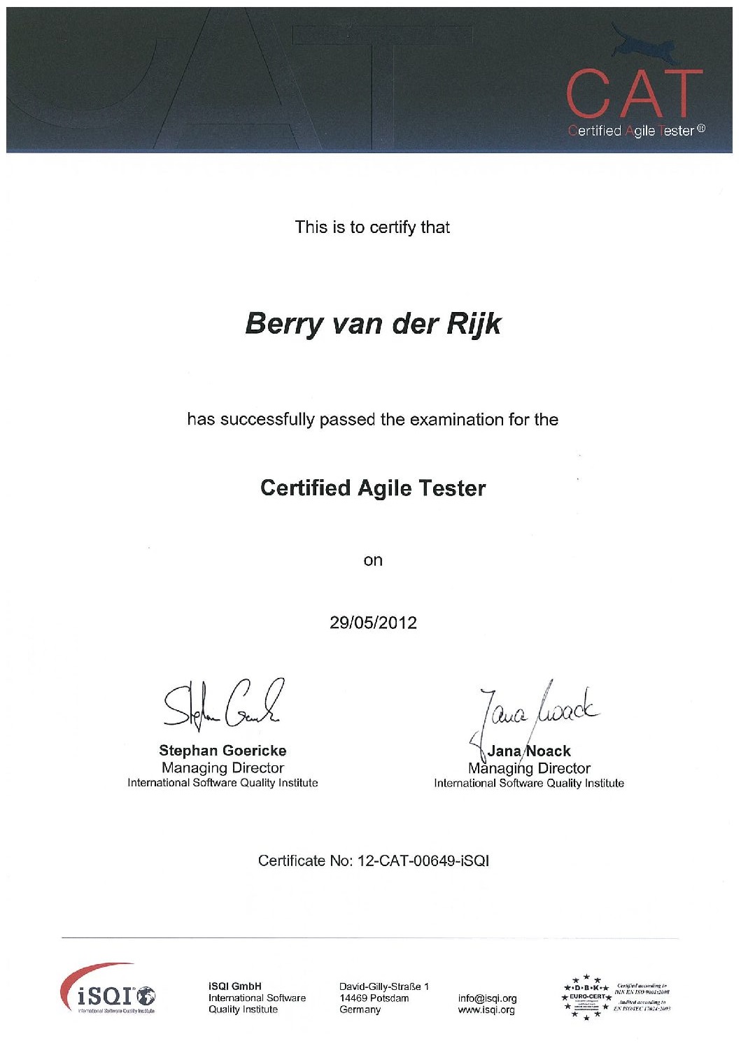 Certificaten Berry van der Rijk