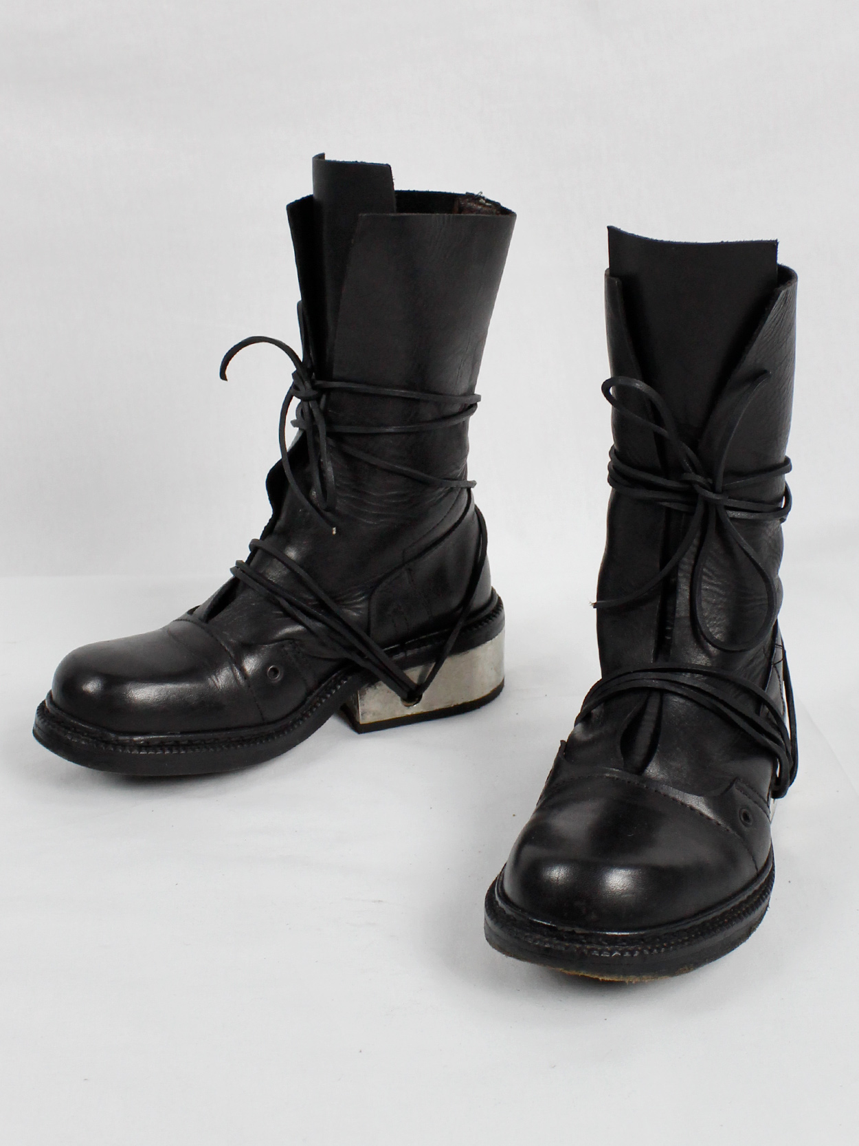 Dirk Bikkembergs black tall boots with laces through the metal