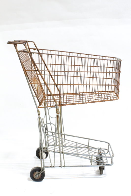 cart shopping store small vintage wire rusty aged metal grey VanProp.ca