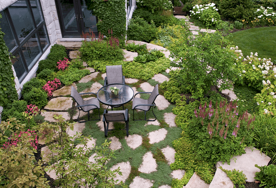 Flagstone Patio with Creeping Thyme in Northbrook Van ZelstVan Zelst