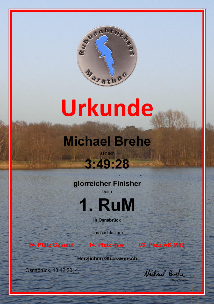 1. RuM (Rubbenbruchsee Marathon Osnabrück 2014 Papas Marathon Seite