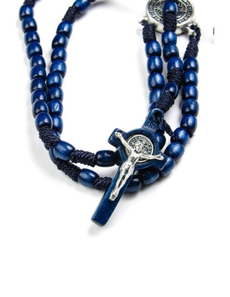 St Benedict wood and rope blue Rosary necklace Vatican Gift