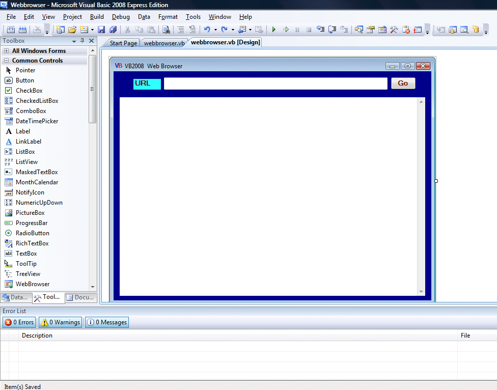 creating a web browser using visual basic 2008