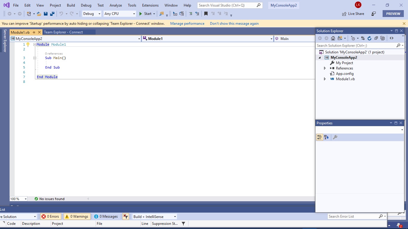 Creating Console App in Visual Basic 2019 Creating Console App in Visual Basic 2019