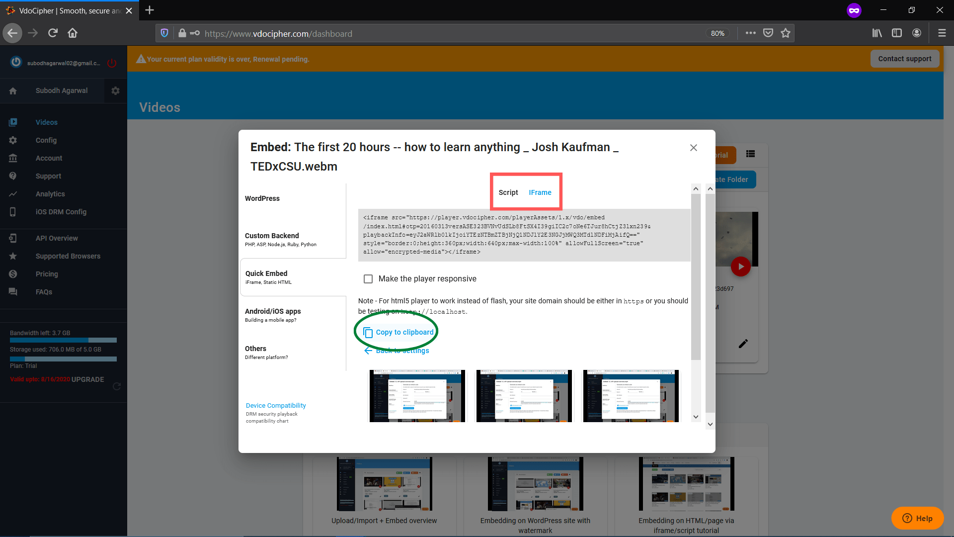Embedding on HTML/Page via Iframe/Script VdoCipher Blog
