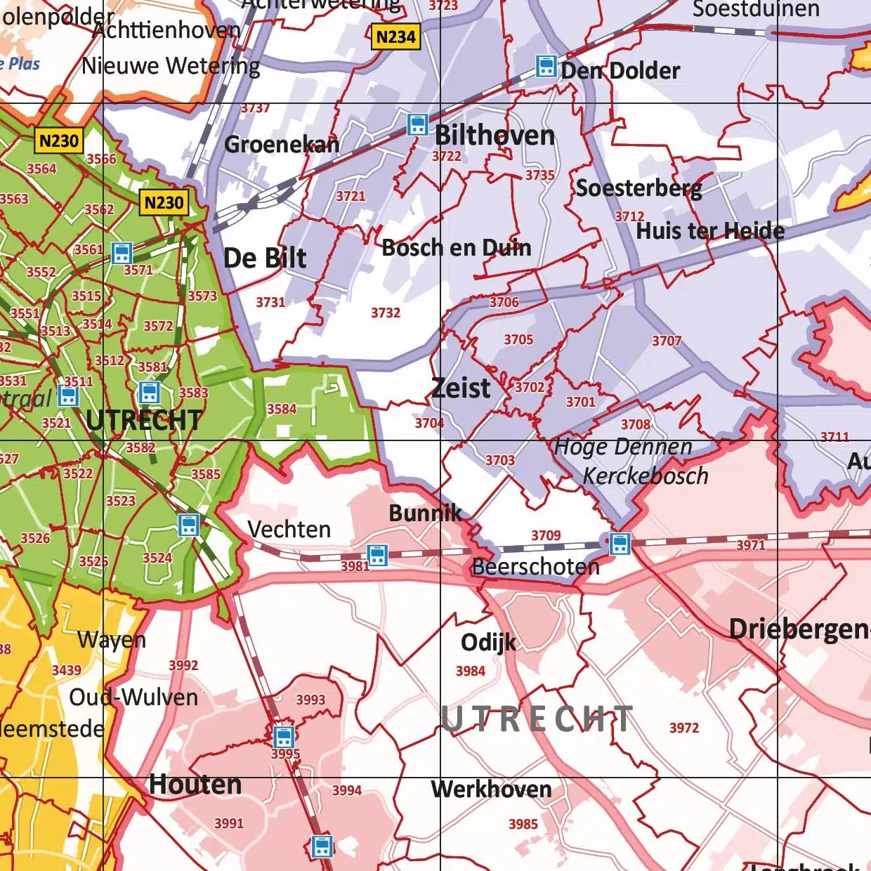 Gekleurde postcodekaart Utrecht Provinciekaarten Nederland
