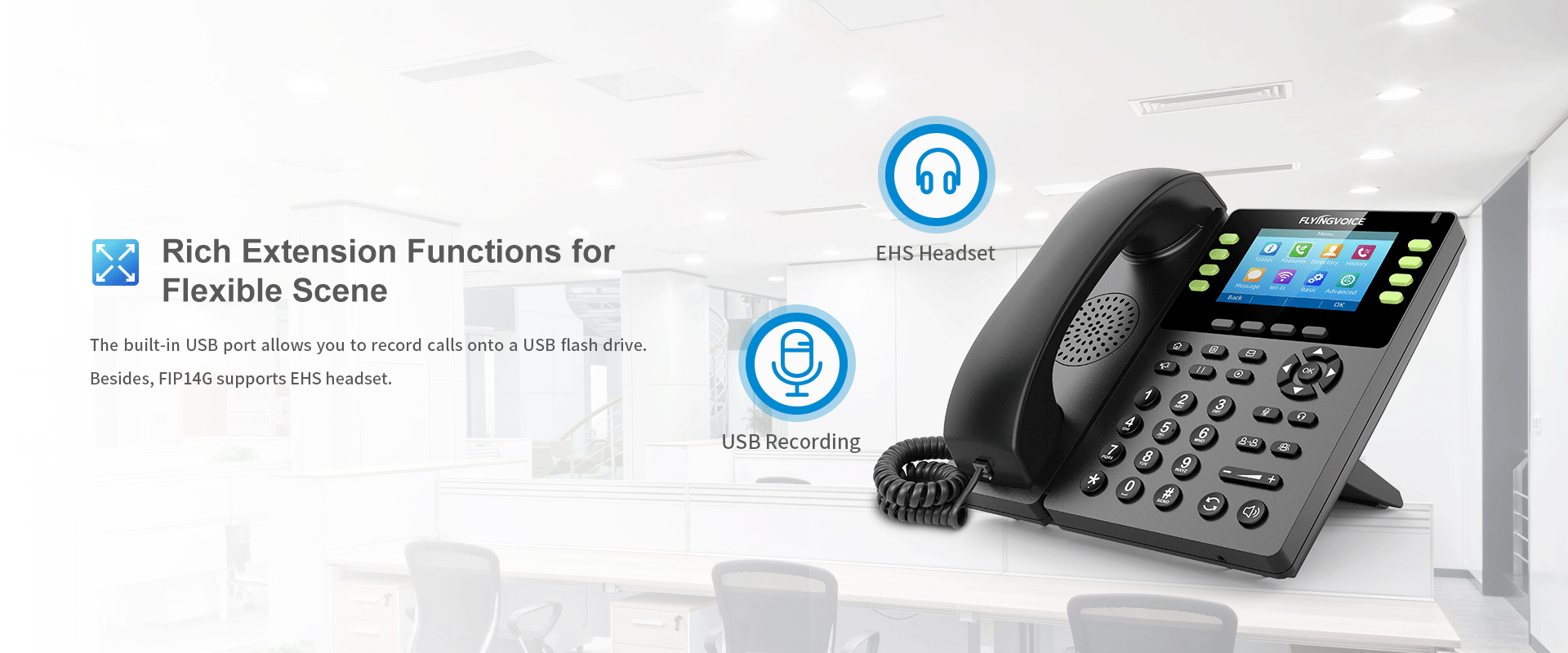 Flyingvoice FIP14G DubaiWireless IP Voip Phone with USB call recording