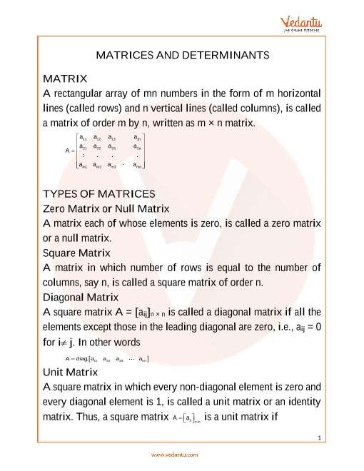 Matrices And Determinants Cheat Sheet