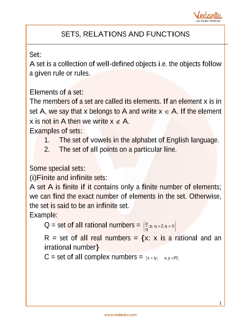 JEE Main 2022 Maths Revision Notes on Sets, Relations and Functions