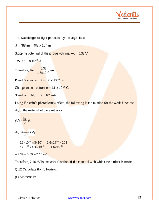 Important Notes Of Physics For Neet, Jee: Dual Nature Of Radiation And Matter Ncert Solutions For Class 12 Physics Chapter 11 Dual Nature And Radiation Of Matter - Free Pdf