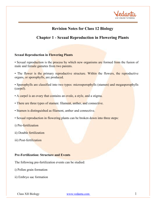 CBSE Class 12 Biology Chapter 1 Reproduction in Organism Revision