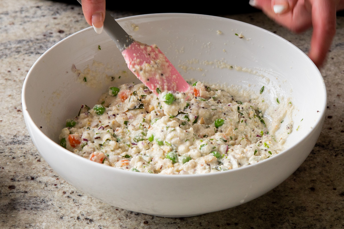 semolina mixture, after mixing together with the spices and veggies