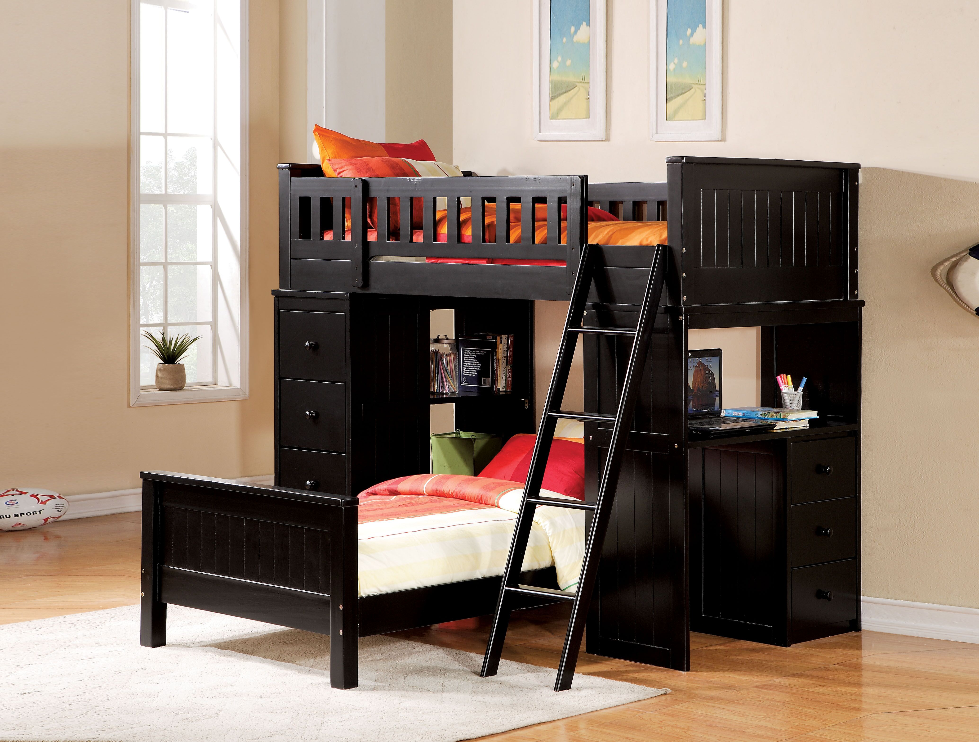 Willoughby Black Finish Loft Bed Las Vegas Furniture Store Modern