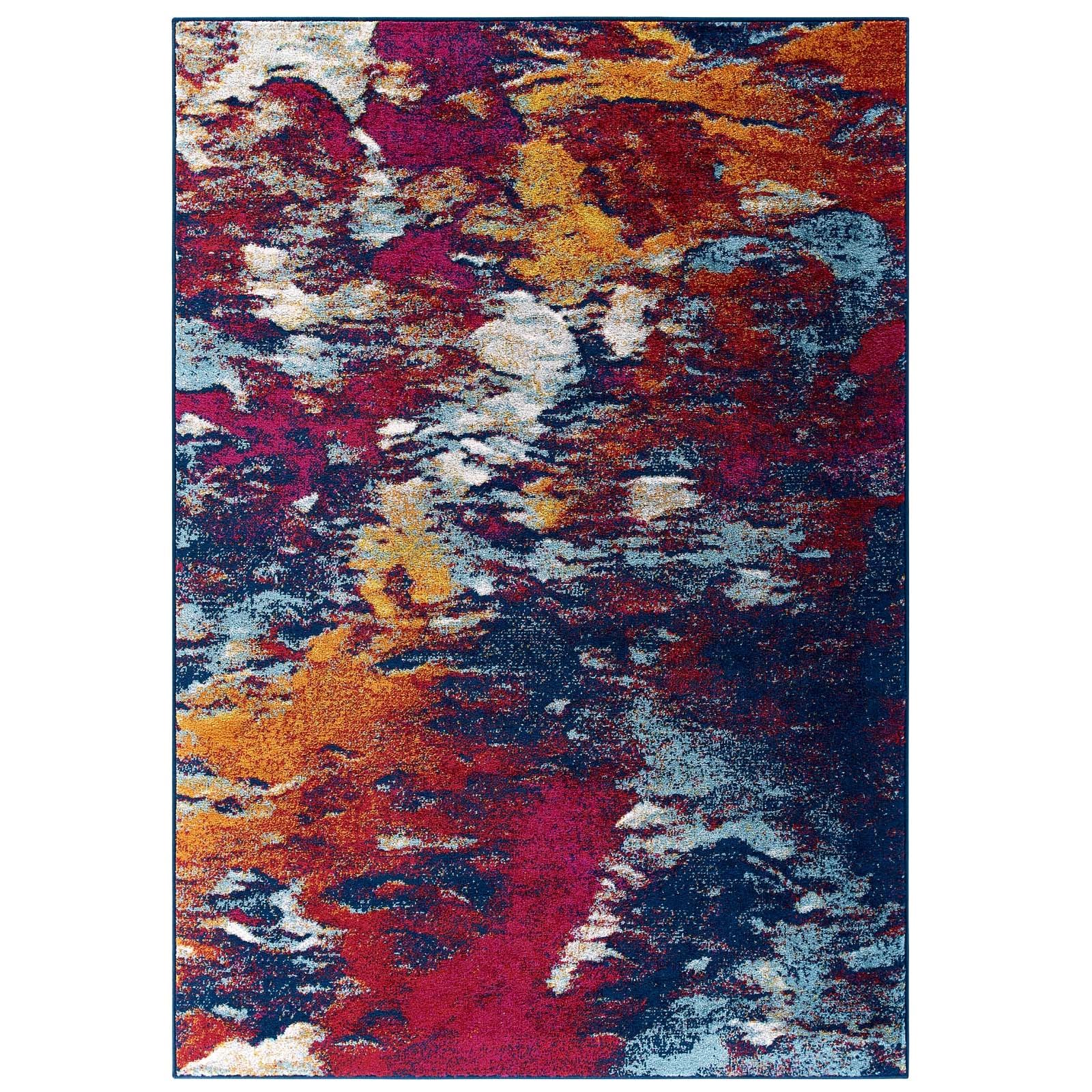 Entourage Foliage Contemporary Modern Abstract Area Rug in Blue, Tan