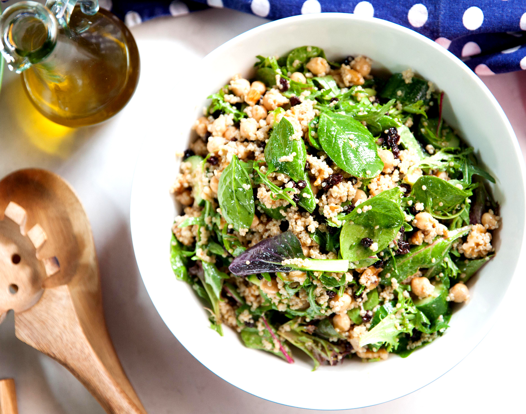 Mixed Greens with Chickpeas, Currants & Walnuts Vegan Recipe
