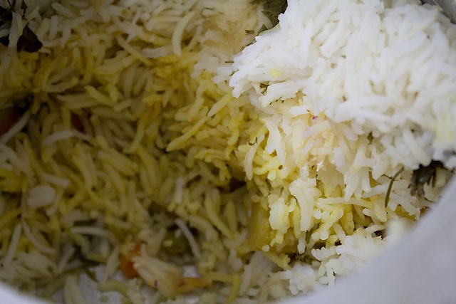 layers of the Hyderabadi veg biryani