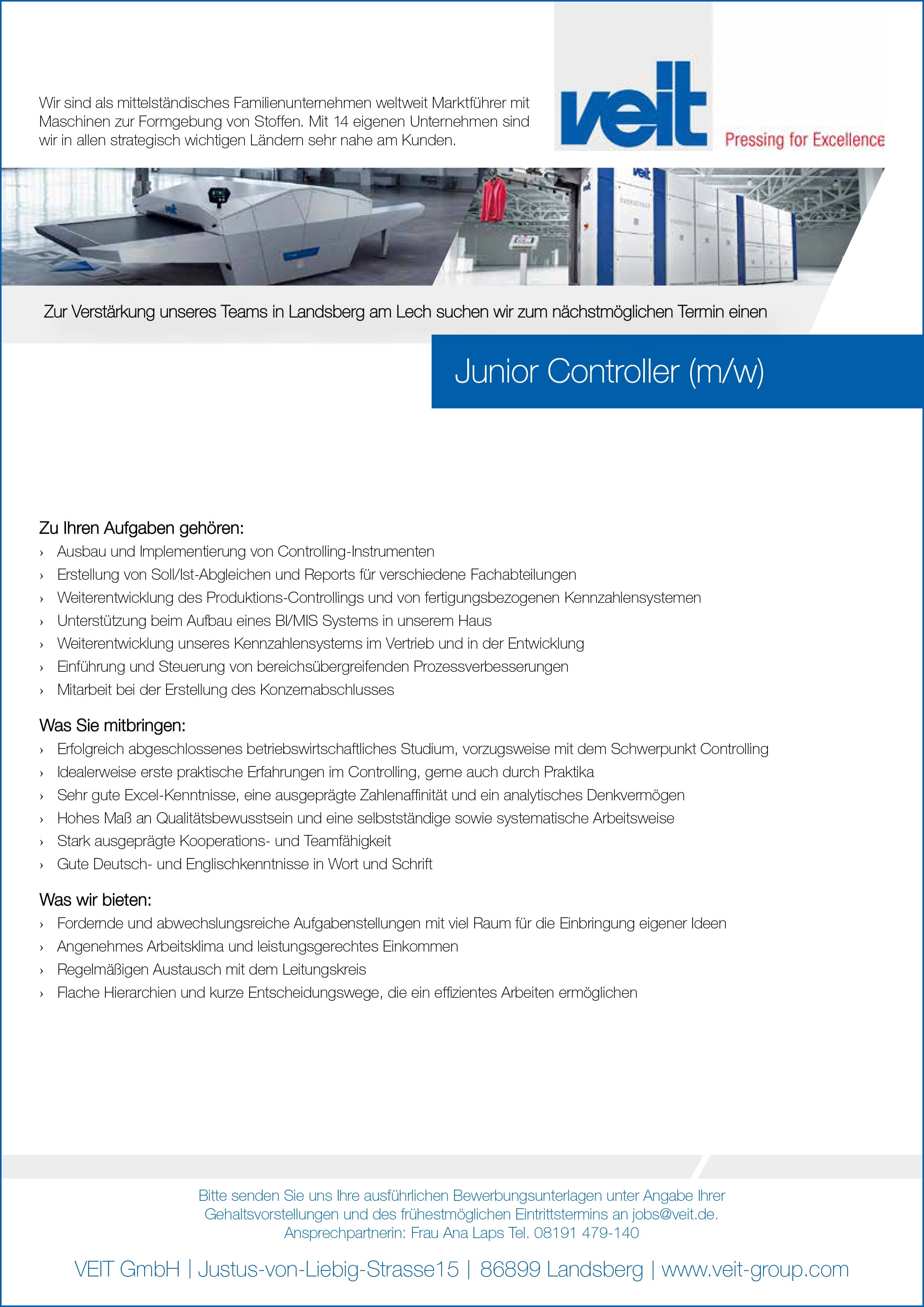 Junior Controller (m/w) VEIT GmbH