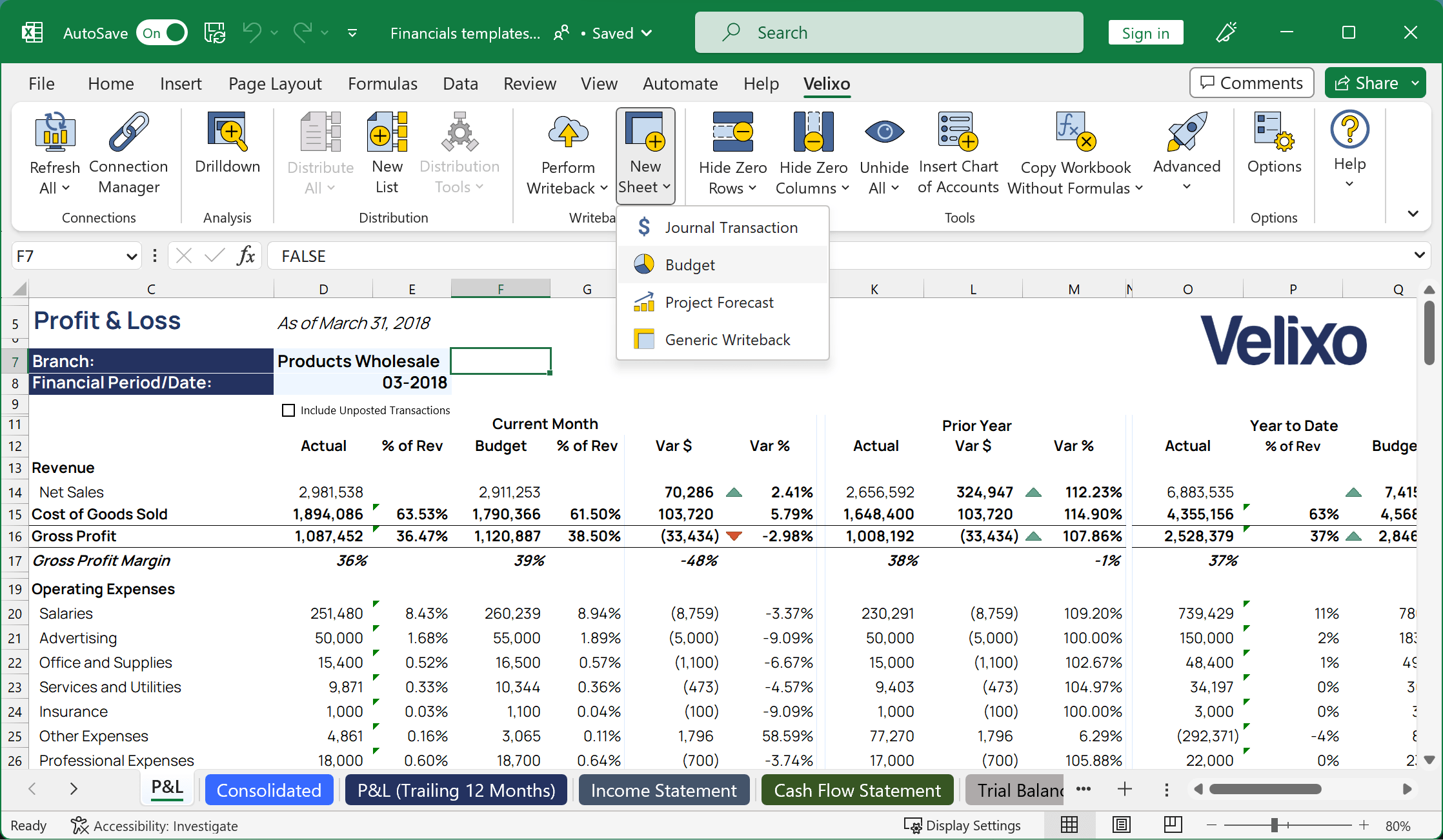Excel writeback Budgeting & planning for ERPs Velixo