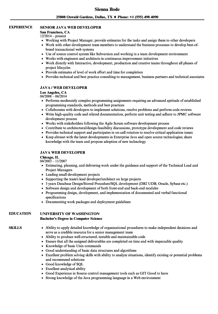 Java Web Developer Resume Samples Velvet Jobs
