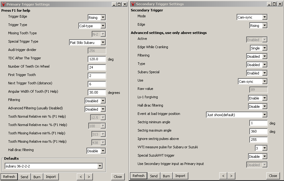 Input Trigger/Subaru Thirty Six Minus Two Minus Two Minus Two VEMS