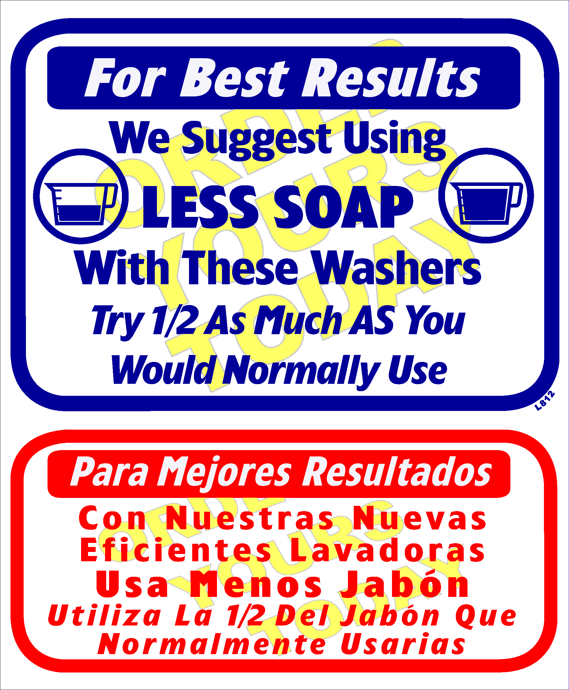 13.5″×16″ Bilingual Durable Screen Printed Plastic Laundry Sign Vend‑Rite