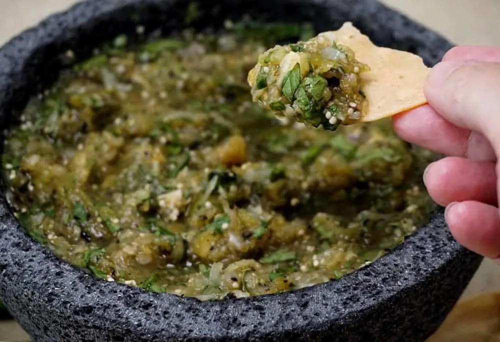Spicy Molcajete Salsa Verde with Tomatillos